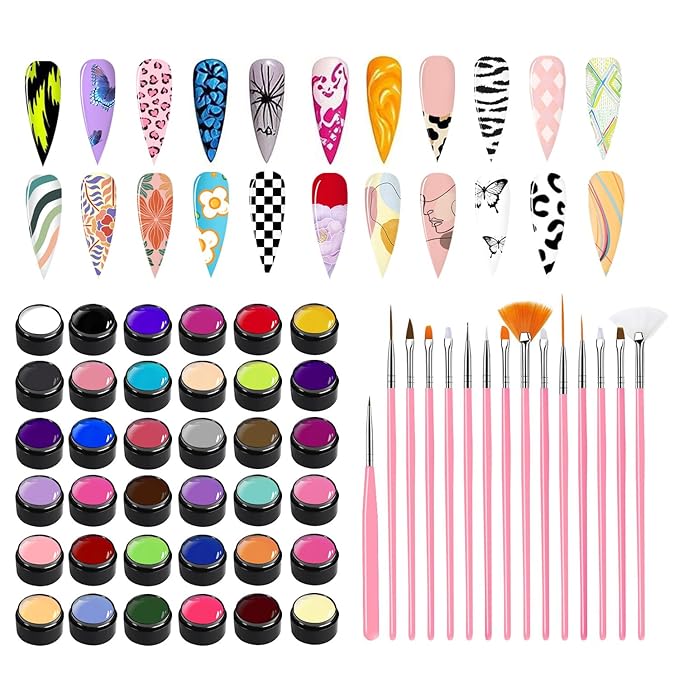 36 Colors Nail Painting Gel kit, Nail Paint for Nail Art Gel Polish For French Tip Tool Design For Home Salon DIY Nail Art,UV/LED Curing Required