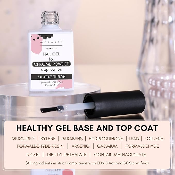 Makartt Gel Top Coat for Chrome Nail Powder - 15ml Clear No Wipe High Gloss Top Coat Gel Nail Polish Mirror Shine Long Lasting Easy Application, Soak off UV Lamp, DIY Home Salon Art Spring Design