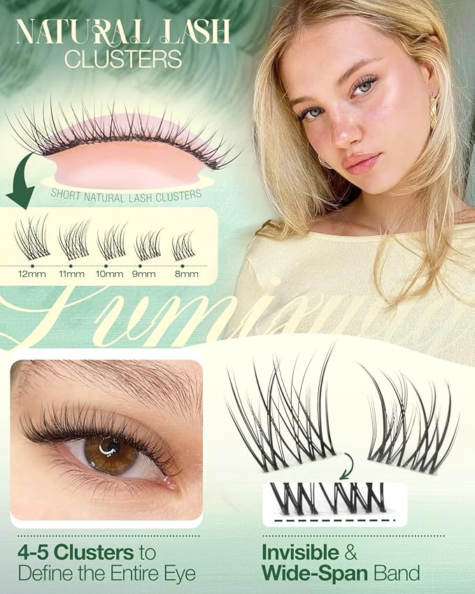 Short Lash Clusters 8-12MM Natural Eyelash Clusters Invisible Band Cluster Eyelash Extensions Wispy Cluster Lashes C Curly Individual Lashes 150PCS DIY Lash Extension by Lvmixwig