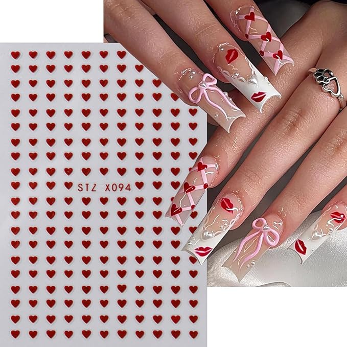 6 Sheets Valentines Day Nail Art Stickers French Tip Nail Stickers Red Pink Love Bow French Designs Cute Nails Art Supplies Romantic Heart Nail Decals for Women Holiday Manicure Decorations DIY