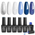 beetles Gel Polish Set, Glitter Snowflakes Collection Blue Polish Set, White Glitter Navy Blue Silver Nails Color Gel Soak off UV LED Lamp Gift for Her