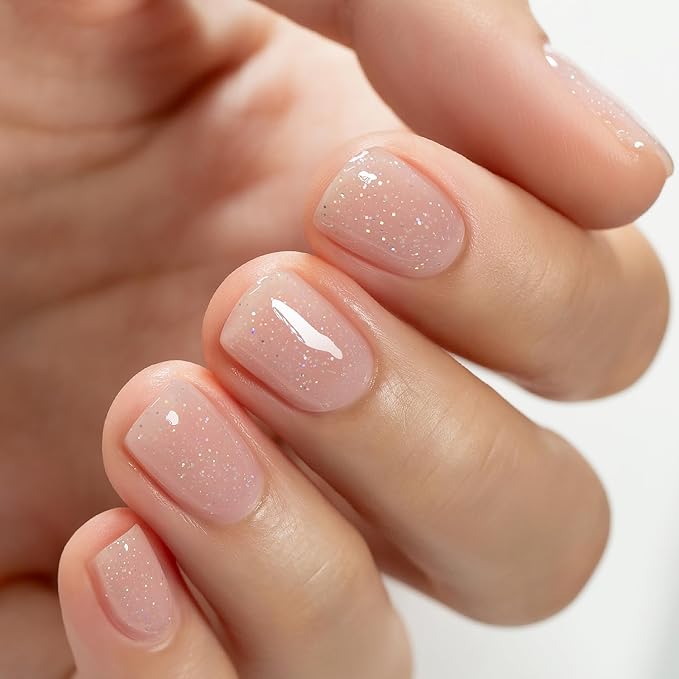 RARJSM Nude Ivory Pink Rubber Base Gel Nail Polish Rainbow Glitter Sheer Pink Rubber Base for Nails Iridescent Brush on Quick Extend Builder Hard Gel Soak Off Curing Requires 15ml French Manicure