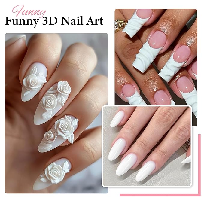 Solid Builder Gel for Nails, EBANKU White 60g/2.1oz No Stick Hand 3D Sculpting Gel for Nail Art, Hard Glue with 96Pcs Nail Forms Soak Off UV LED Manicure Salon DIY Gift
