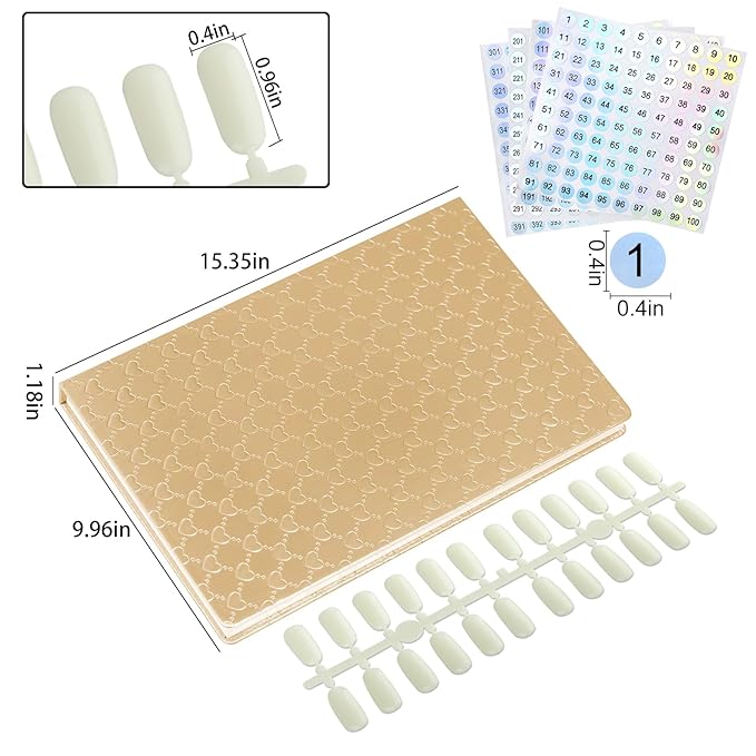308 Colors Nail Swatches Book with 360 Nail Tips Professional Nail Color Chart Card Display Gel Polish Book Nail Painting Practice Design Board No Need Pasting, No Need Glue for Nail Salons