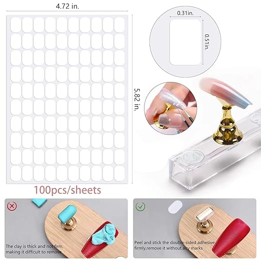 1200Pcs Double Sided Nail Tape (Pre-Cut 0.51×0.31 in.) Clear Adhesive Tapes for Press on Nails, False Nail Display Strips for Nail Stand Practice Putty Nail Holder Nail Book Nail Supplies