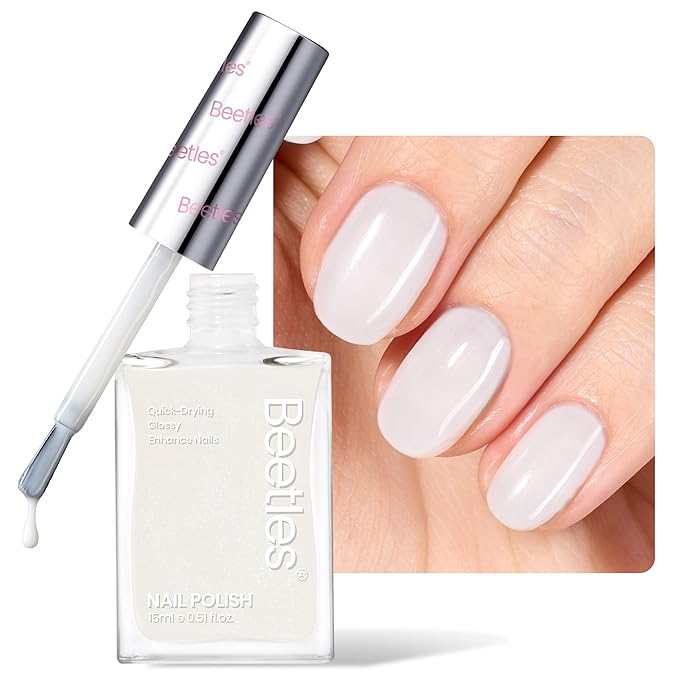Beetles Nail Polish - Milky White Nail Polish Milk Cheese Color Nail Concealer Fast Dry Quick French White Cream Nail Strengthener and Growth Treatment for Thin and Damaged Nails,0.51 FL OZ