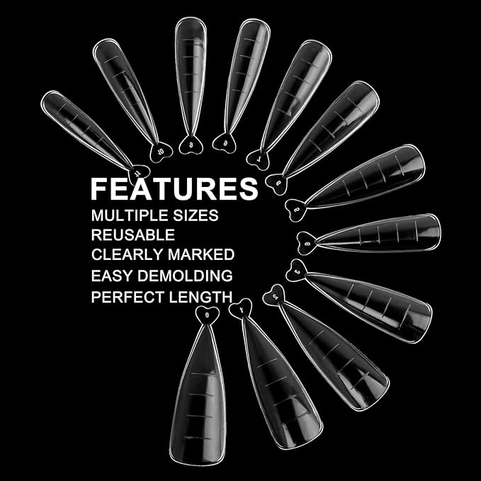 120Pcs Dual Nail Forms, Flat Stiletto Extension Poly Gel Molds - 12 Sizes Full Cover Reusable for Solid Gel, Glue Art Design - Salon & DIY