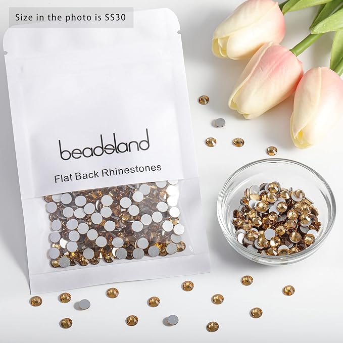 Beadsland 576pcs Flat Back Crystal Rhinestones Round Gems for Nail Art and Craft Glue Fix, Lt Colorado Topaz, SS30,6.3-6.5mm