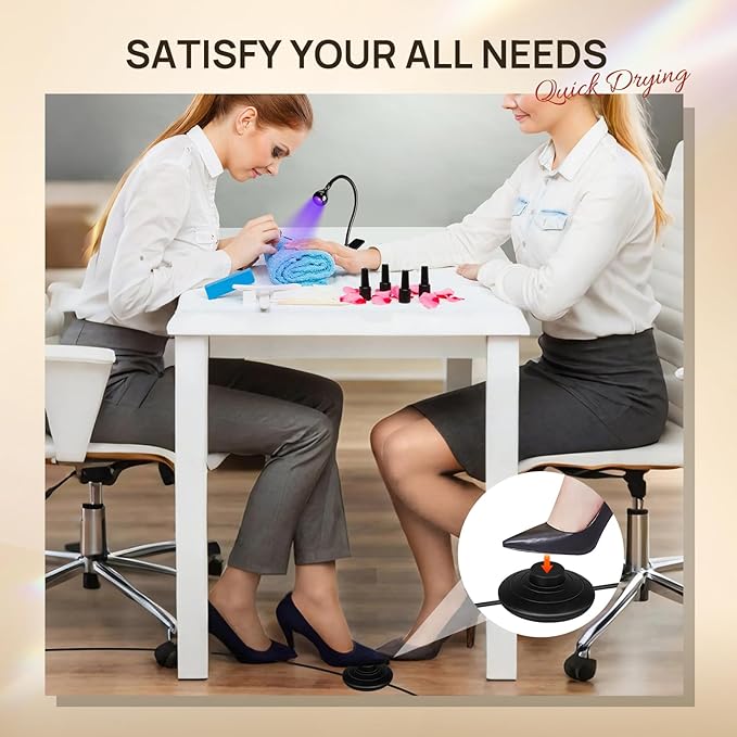 AORAEM UV LED Nail Lamp, Quick Drying UV Light for Gel Nails Foot Control LED Nail Cure Lamp, Flash Cure Light with Black Gooseneck and Clamp for Gel Nails