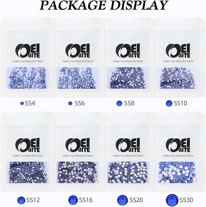 Sapphire Flatback Rhinestones, Glass Rhinestones for Nail Art and Craft, Glue Fix, Loose Crystal Gemstones(Blue, SS10, 1440pcs, 2.7-2.8mm)