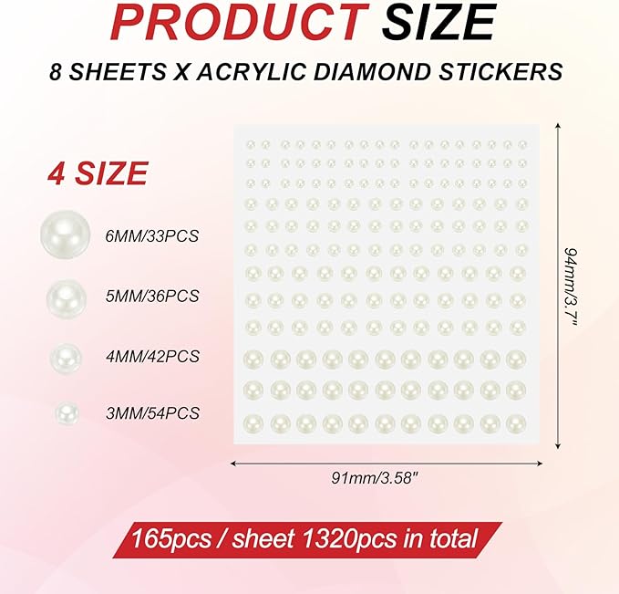 PATIKIL 1320 Pcs Acrylic Gem Sticker, 4 Size 3/4/5/6mm Self Adhesive Rhinestones Face Gem Stones Bling Jewelry for Nail Art Craft Clothes DIY Makeup Decoration Party, Beige
