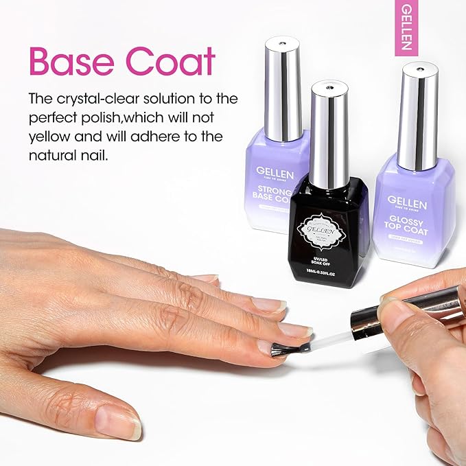 GELLEN Builder Nail Gel with Gel Top Coat Base Coat, 3 Pcs 18ml Top Coat Nail Polish Set, Soak Off Hard Builder in A Bottle for Nail Extension Strengthen Manicure Salon at Home