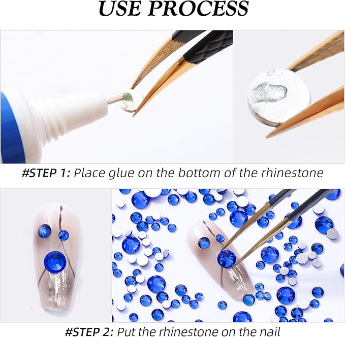 Sapphire Flatback Rhinestones, Glass Rhinestones for Nail Art and Craft, Glue Fix, Loose Crystal Gemstones(Blue, SS8, 2880pcs, 2.3-2.5mm)