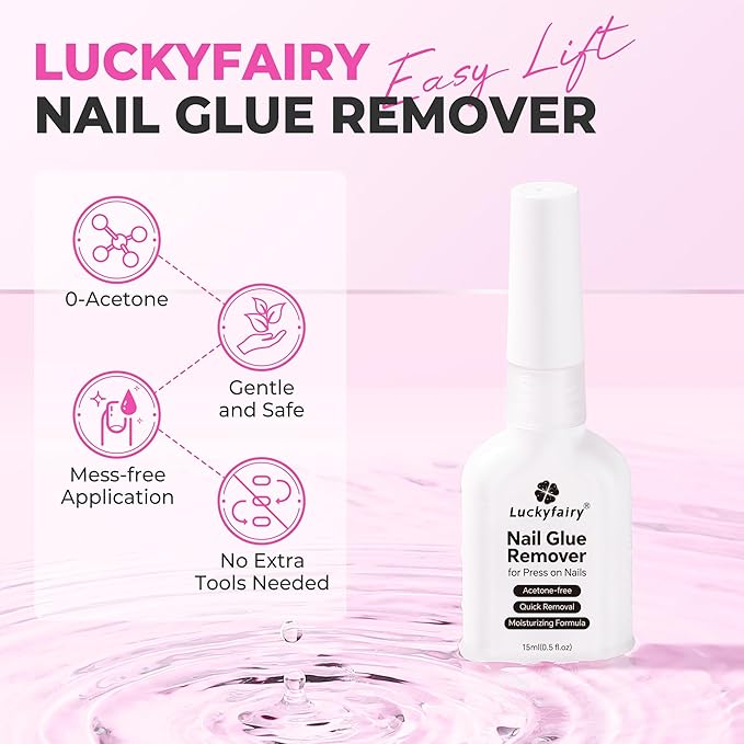 Nail Glue Remover for Press on Nails, 15ml Acetone-free Nail Polish Remover, Multi-Functional Glue Remover for Nails Tips, Quick Easy Gentle Removal, Not for Gel Polish