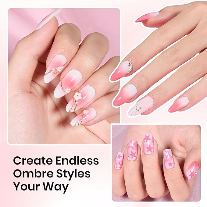 Beetles 150Pcs Soft Nail Sponges for Ombre, White Nail Sponge with Grabbing Pen, Pink Pat Painting Gel Polish Kit for Gradient Ombre Blush Chrome Design Nails Art Tools, Home DIY Salon Manicure