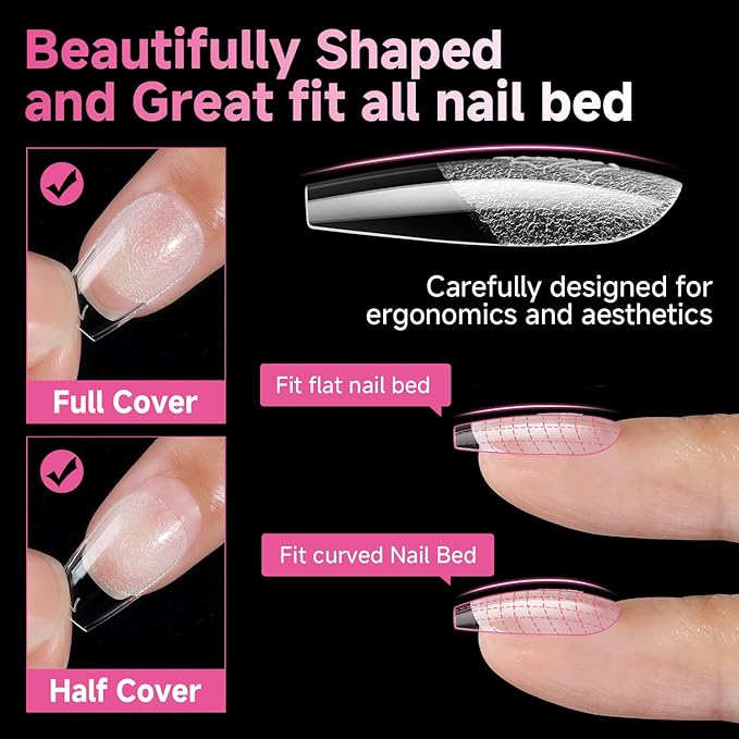 UNA GELLA Short Coffin Nail Tips, 312pcs Short Coffin Gel Nails Tips Pre-shape Half Matte Fake Nails 12 Sizes Full Cover Press on Nails for Acrylic Nail Extension DIY Salon at Home