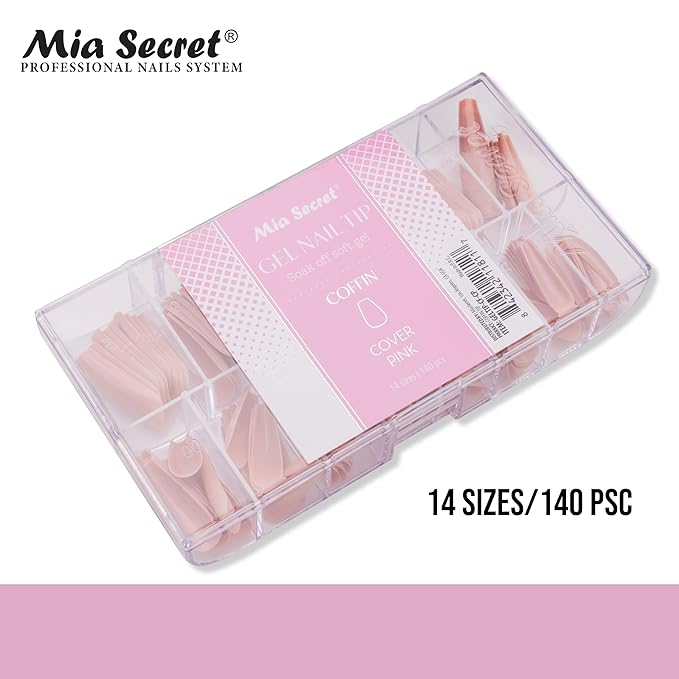 Mia Secret Soak off Soft Gel Nail Tip MADE IN USA for Salon and DIY (Cover Pink, Coffin)