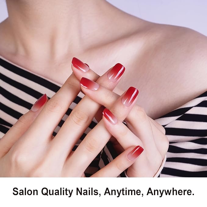 DANNI & TONI Semi Cured Gel Nail Strips Red Ombre Winter Gel Nail Wraps 28 Stickers | Glass Rouge