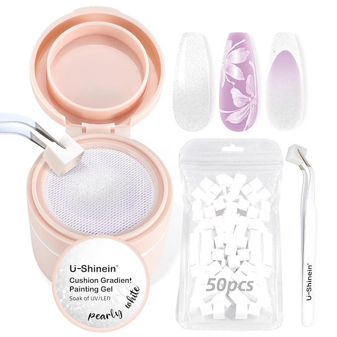 Cushion Gradient Painting Gel, Ombre Nails Aura Nails Full Coverage Precise Control of Each Dip 100pcs Spong & Tweezers Matte Effect Non-Wipe Long Lasting Soak Off UV LED(pw)