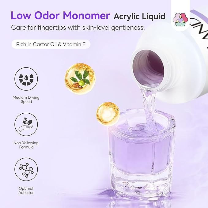 SAVILAND Acrylic Nail Kit for Beginners: 30g Clear Acrylic Powder and Liquid Set with #12 Nail Brush, Forms & Manicure Tools for Extensions DIY 3D Nail Art Sculpting Home Salon Use