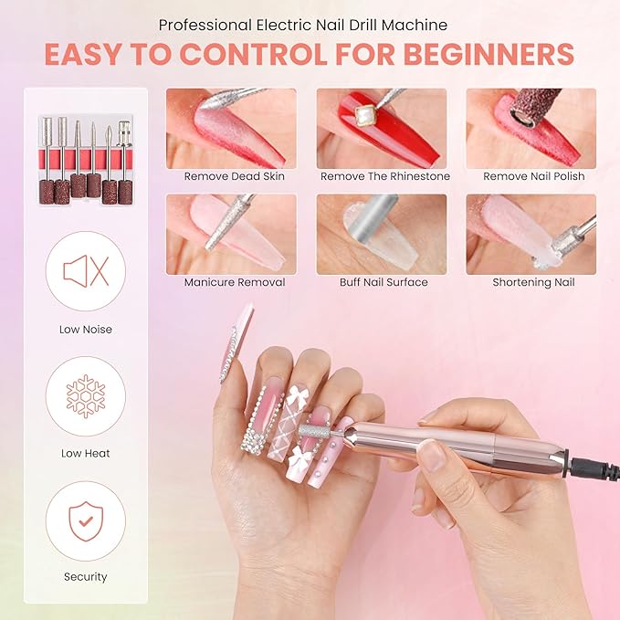 Nail Kit for Beginners with Everything: Practice Hand Acrylic Nail Kits Professional U/V Lamp Powder Drill Liquid Starter Set with Gel Polish in Cosmetic Gift Bag for Women Salon Home(Holo Pink)