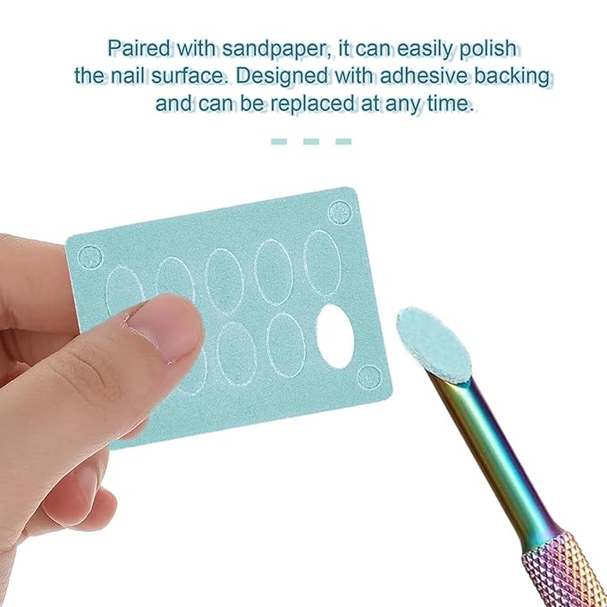 JERCLITY 2 Pieces Iridescence Double-Ended Stainless Steel Cuticle Pusher Cuticle Remover With 180 Grit Sandpaper Sheets Nail Prep Tools Russian Manicure Kit Nail Cuticle Pusher for Women