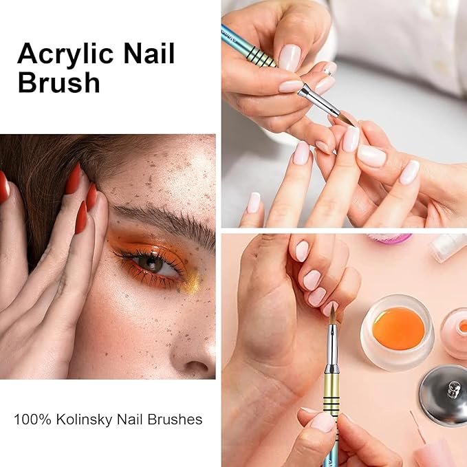 3Pcs Acrylic Nail Brushes Set Size 2 4 5, Kolinsky Hair Acrylic Nail Art Brush, Art Design & Polish Mistake Cleaning Manicure Tools for Women Acrylics Application, Gradient
