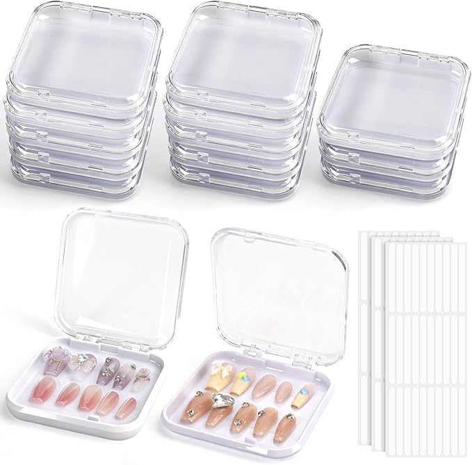 15 Pcs Press On Nail Packaging Box Press on Nail Storage Box for Press Ons with 90 Pcs Adhesive Double Sided Tape for Fake Nail Storage Case Nail Display Nail Salon Supplies (White)