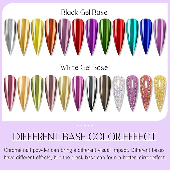 Saviland Chrome Nail Powder Set: 30Pcs Metallic Mirror Chrome Nail Powder Gold Black Red Green Gold Chrome Powder for Gel Nails Home & Nail Salons DIY