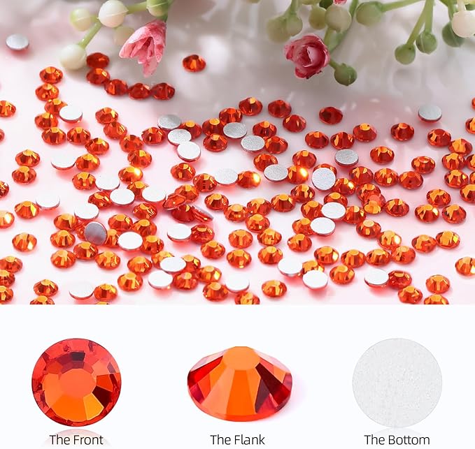 Hyacinth Flatback Rhinestones, Glass Rhinestones for Nail Art and Craft, Glue Fix, Loose Crystal Gemstones(Orange, SS4, 2880pcs, 1.5-1.7mm)