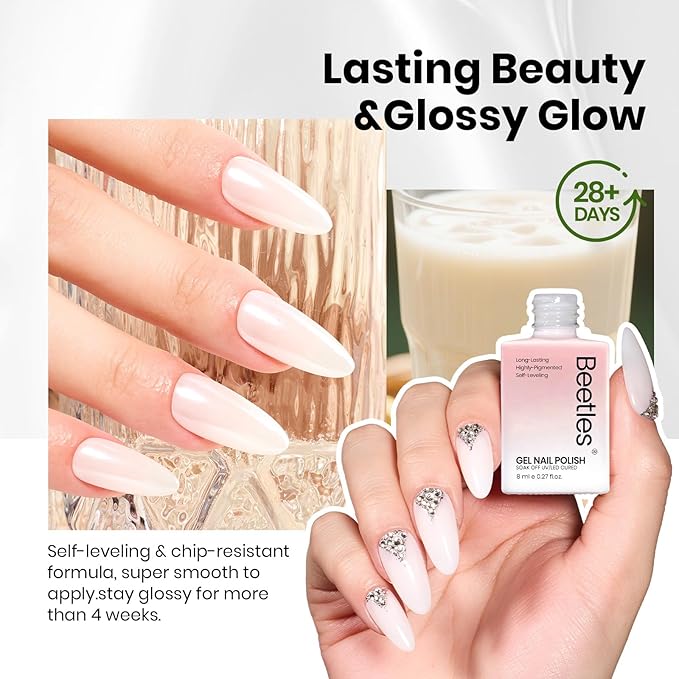 Beetles Milky White Gel Nail Polish - 8ml Hema Free Jelly Natural Nude Gel Polish Nail Concealer Sheer Translucent Effect Soak Off UV Vanilla Milkshake Collection Nail Art Manicure Gift for Women