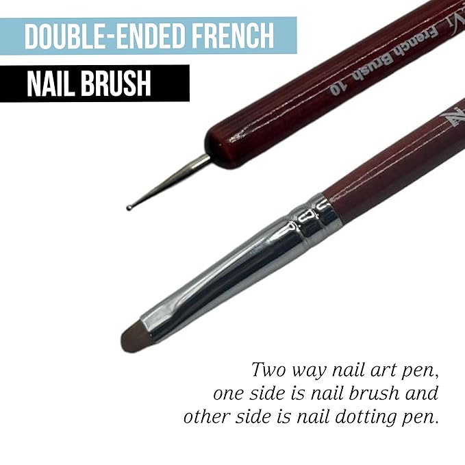 2-Piece Sable Brush Set: Professional Acrylic French Manicure Clean-up Brush and Bend Nail Dotting Pen | Essential Tools for Precision Nail Art and Clean Cuticles (#10)