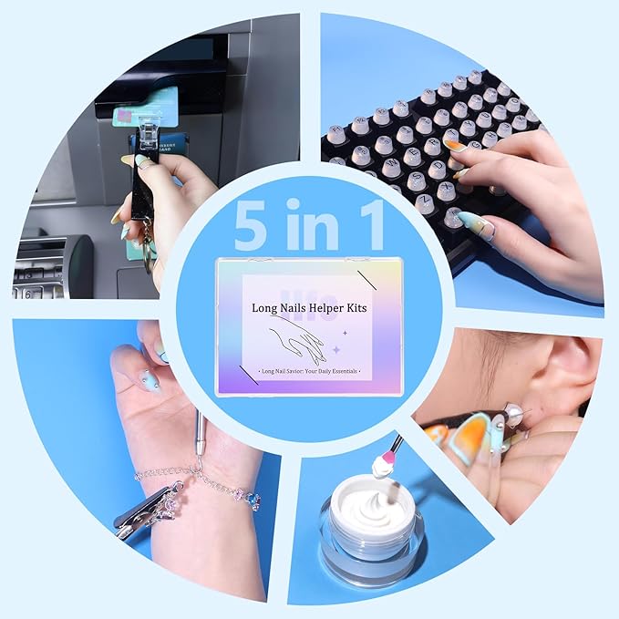 Long Nail Helper Tool|Raised Button Keyboard, Jewelry Grabber Tool, Bracelet Helper, Card Grabber, Silicone Lip Brushes – Ideal Gift for Women with Long Nails