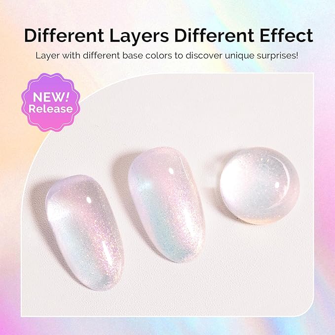 MelodySusie Shimmer Aurora Yellow Pink Gel Nail Polish, 0.5fl oz Soak Off UV LED Jelly Pink White Gel Polish Gift for Women Nail Art Manicure Salon DIY Nail Design Decoration at Home-G2608