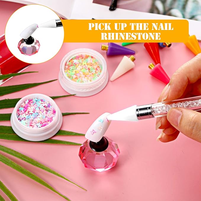 Blulu 16 Pcs Wax Head Tips Rhinestone Picker Tool Rhinestones Replacement Diamond Painting Tips for Nail Dotting Pen to Pick up Nail Gem Jewelry, Wax Head Accessories(White)