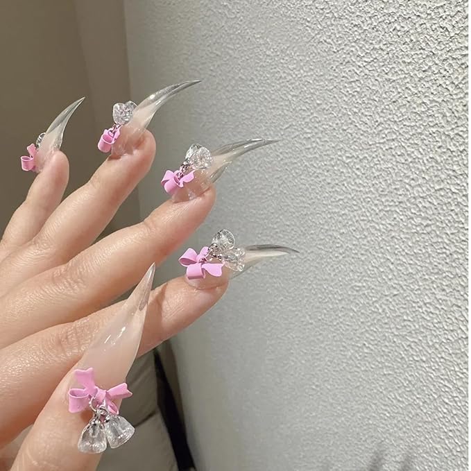 Halloween Press Claw on Nails Long Short Medium Curved Stiletto Handmade Gothic Design Horror Vampire False Nails Dragon Cat Claw Press on Nails Glossy Glue on Nail Thick Acrylic False Nails
