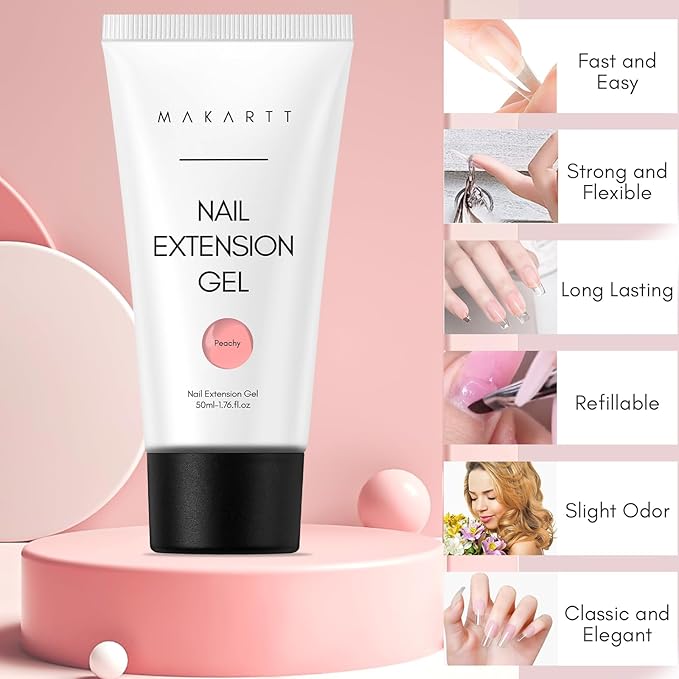 Makartt Hema-Free Poly Nail Gel：Builder for Extension and Strengthener, Tender Nude Pink, 50 ML, Strong and Half Solid Texture, Long-Lasting and Easy to Use Manicure Supplies-Peachy