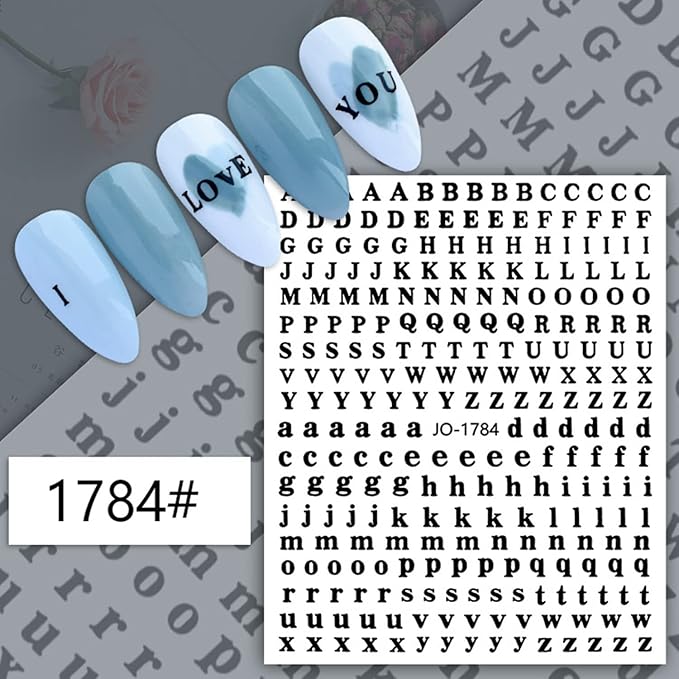 12 Colors Letters Nail Art Stickers, 3D English Self-Adhesive Sticker Design, Laser Gold Silver Red Black White Pink Yellow Green 26 Alphabet Nail Transfer Decals for Women Manicure Decorations