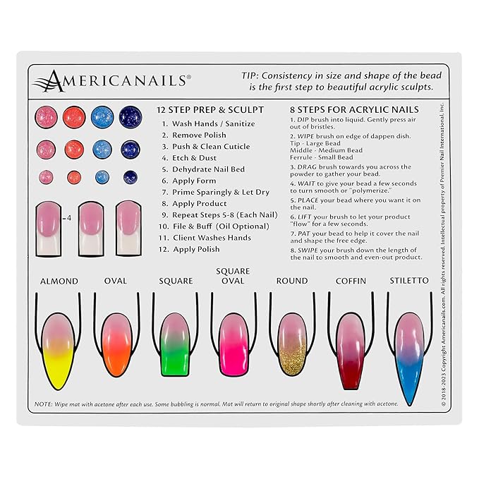 Americanails Mini Acrylic Nail Training Mat - Beginners Silicone Trainer Sheet, Apply Acrylic Nails with Flexible Roll Up Pad Template, Worksheet for Acrylic Fingernails & Nail Technology