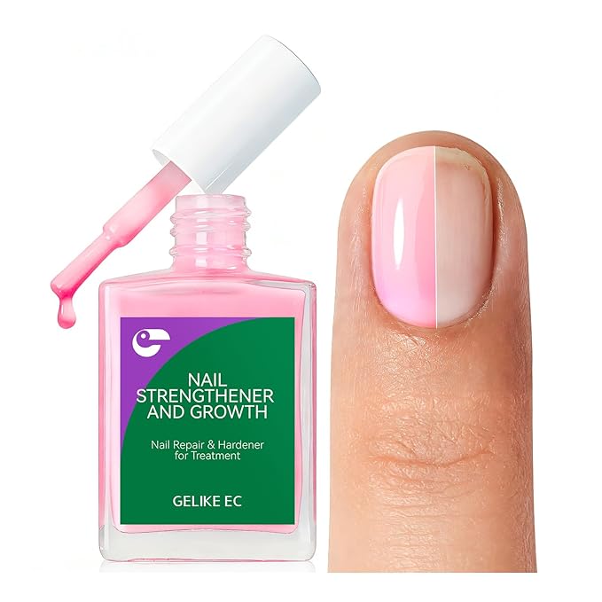 Nail Repair Protein for Thin Nails: Gelike EC 6 in 1 Natural Nail Strengthener Hardener Extra Strong and Growth - Long Lasting and Fast Dry Polish for Damaged Treatment(Pink 15ml)