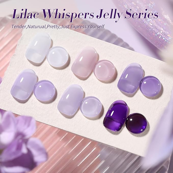 Born Pretty Jelly Purple Gel Nail Polish 6 Colors Purple Violets Colors Gel Polish Kit Soak Off Nail Polish Kit Collection Nail Art Gel Manicure Set DIY at Home Salon Gifts