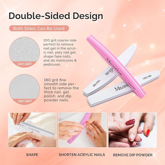 MelodySusie 9Pcs Nail Buffers Set,Nail Files and Buffers,100/180 Grit, Diamond Nail Buffer, Professional Nail Care Tools Kit for Home Use,Salon