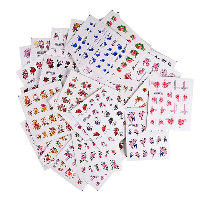 55 Sheets Flowers Nail Art Stickers, Holographic Floral Butterfly Bird Nail Art Decals, Small Flower Water Transfer Nail Decal Designs Supplies for Women Girls Manicure Decorations Nail Sticker Set
