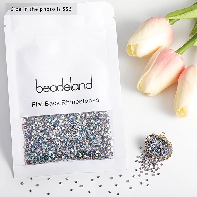 beadsland 2880pcs Flat Back Crystal Rhinestones Round Gems for Nail Art and Craft Glue Fix, Lt.Colorado Topaz AB,SS6,1.9-2.1mm