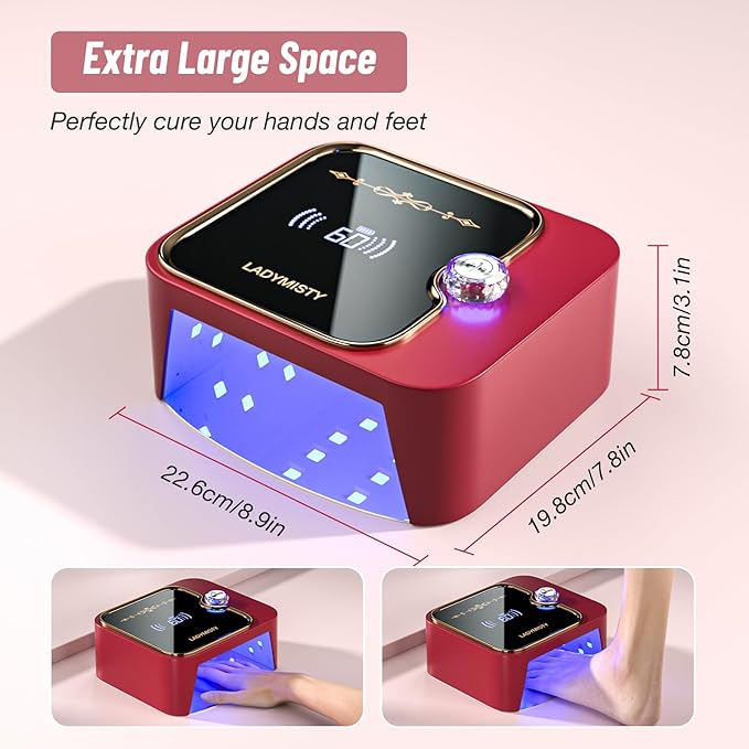 268W UV Nail Lamp Cordless, Rechargeable UV Light for Gel Nails with Convenient Knob & Full LCD Display Screen, Portable LED Nail Lamp, Professional Nail Dryer for Nail Salon & Home