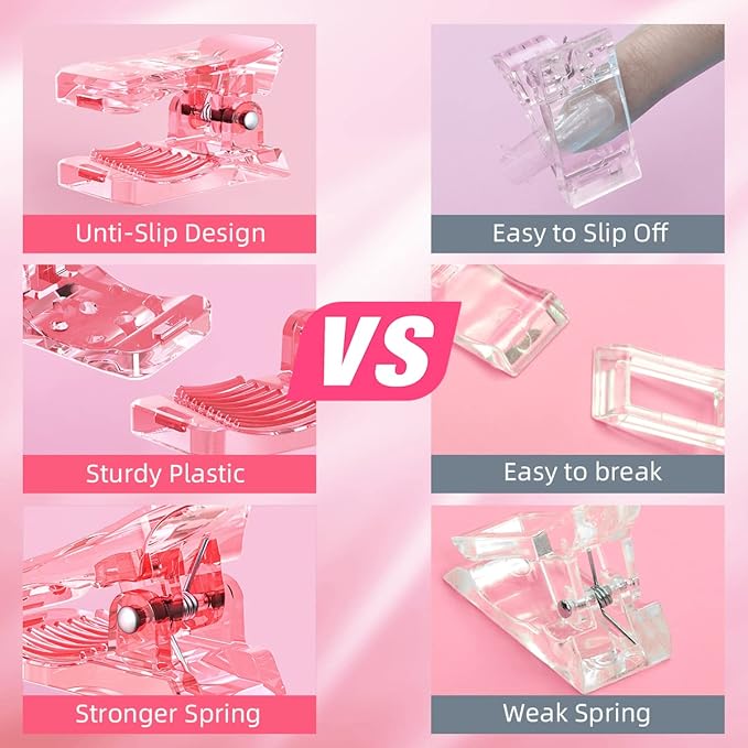 10Pcs Nail Tip Clips, Nail Clips for Poly Nail Gel, Nail Extension Gel Quick Building Nail Tips Clip for Dip Powder Nail Kit False Nail Tips and Dual Forms Manicure Nail Art Tools, Pink