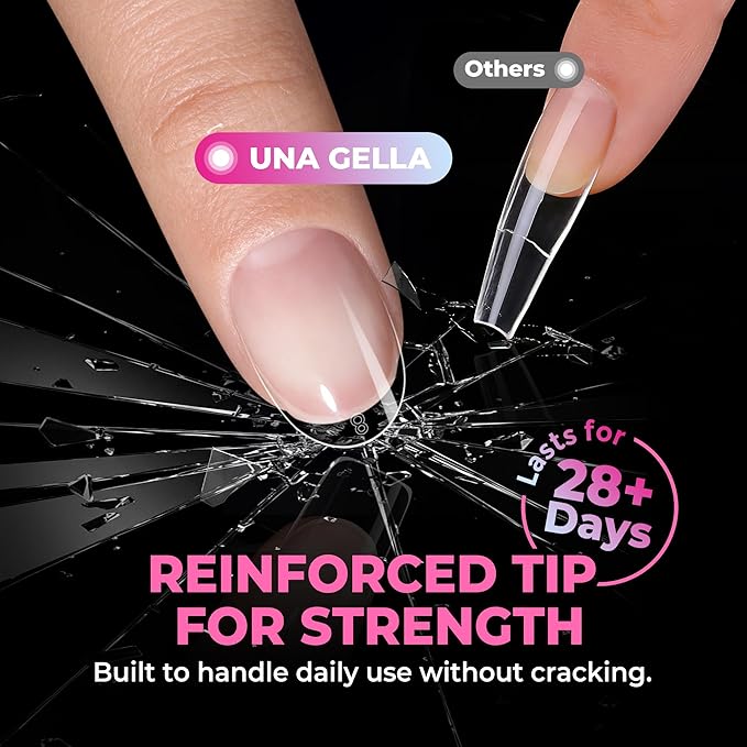 UNA GELLA Short Oval Nail Tips, 510Pcs 15 Sizes Pre-Buffed Full Cover False Nails, No File Needed Inner Matte Soft Gel Nail Tips, Clear PMMA Soak Off Acrylic Nail Extensions for DIY Home Salon