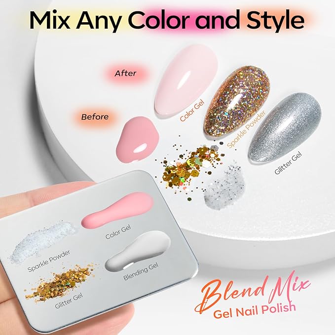 modelones Blooming Gel Nail Polish 15ML with Nail Art Palette, Clear Blooming Gel for Spreading Effects Floral Print Marble Watercolor Design Mix Color Glitter Power Nail Art DIY