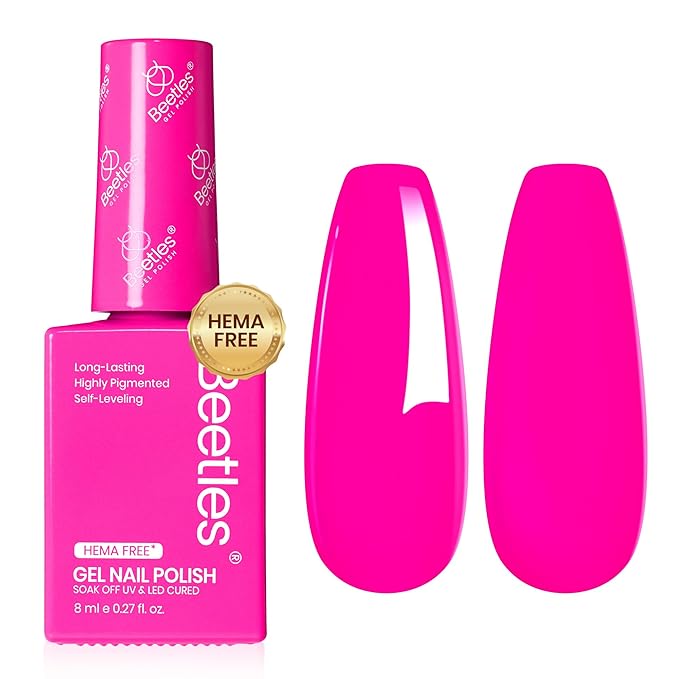 Beetles Pink Gel Nail Polish - Neon Whispers Hot Pink Gel Polish Hema Free, 8ML/0.27Fl Oz Soak Off UV LED Lamp Nail Art, Long-Lasting Manicure Salon DIY Home Spring Nails - Gifts for Her