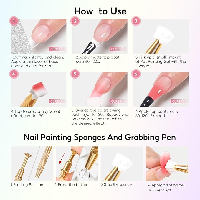 PEACECOLOR Patting Gel Polish 9 Bright Colors Pat Pat Gel Nail Polish with 100PCS Nail Sponges French Manicure Soak Off U V Set Home DIY Beauty Gift Sets